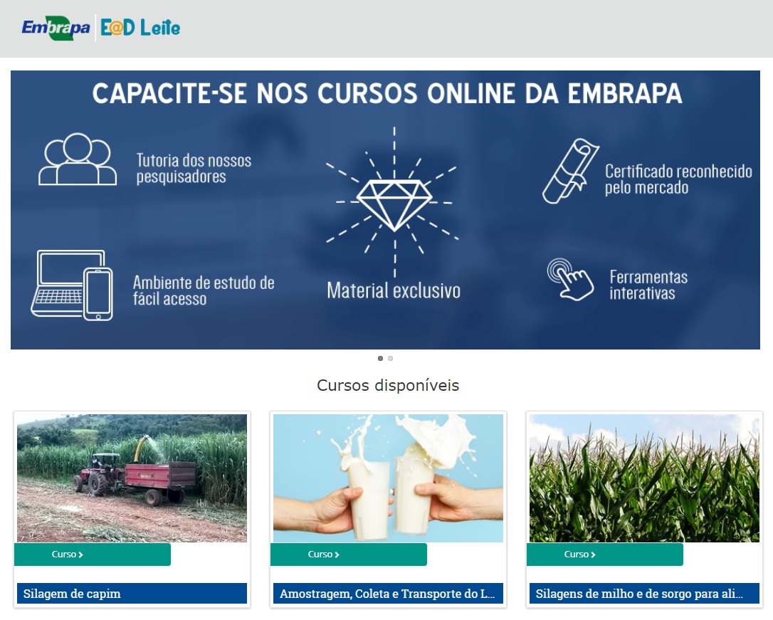 Ir para  <p><big>A Embrapa Gado de Leite, uma das unidades da Empresa Brasileira de Pesquisa Agropecu&aacute;ria, lan&ccedil;ou a sua modalidade de ensino &agrave; dist&acirc;ncia (EAD)....